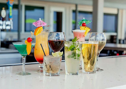 Cocktails appetizers, salads and fresh seafood