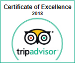 TripAdvisor Certificate of Excellence 2016, 2017, 2018